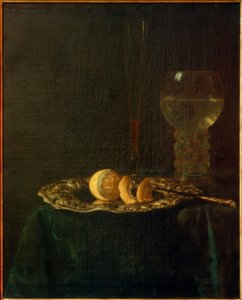 Bankett stilleben med sølvfat, sitroner, roman og fløyte av Simon Luttichuys