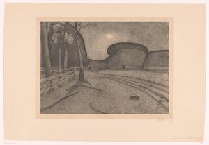 Landskap med gård Kveld (original tittel) av Simon Moulijn (signed by artist)