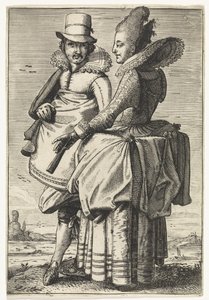 Mann og kvinne kledde seg etter moten rundt 1625 av Simon Poelenburg (attributed to)