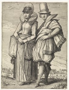 Mann og kvinne kledde seg etter moten rundt 1625 av Simon Poelenburg (attributed to)