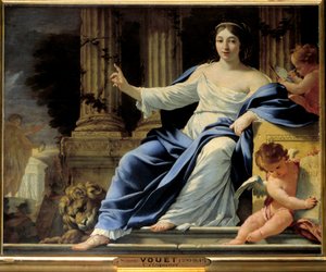 Veltalenhet. Representasjon av Polymnie, veltalenhetens muse. Maleri av Simon Vouet (1590-1649) 1600-tallet Søn. 0,81x1 m av Simon Vouet