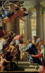 Presentasjon på tempelmaleriet av Simon Vouet (1590-1649) 1600-tallets søn. 3,93x2,5 m av Simon Vouet