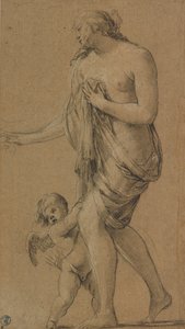 Studie for figurene av Venus og Amor (rekto); Studie av en mannlig nakenfigur (verso) av Simon Vouet