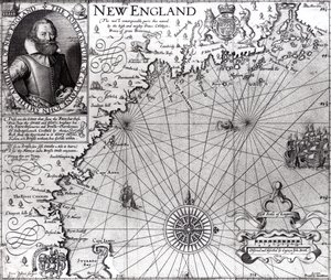 Kart over kysten av New England, observert og beskrevet av kaptein John Smith (1580-1631) 1614, fra 