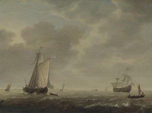 En nederlandsk krigsmann og forskjellige fartøyer i en bris, ca. 1640