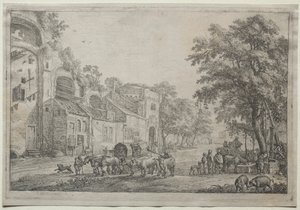 Tilnærmingen til en landsby. av Simon de Vlieger