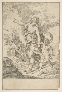 En skytsengel som går med et barn, ca. 1640. av Simone Cantarini