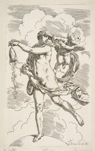 Formue som står på en jordklode og tømmer en veske for mynter, ca. 1635-1636. av Simone Cantarini