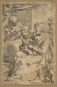 Hellig familie med rosenkrans, ca. 1640-1642. av Simone Cantarini