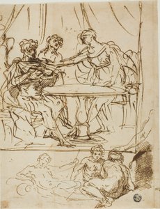 Judith med hodet av Holofernes og Sketches of River Gods (recto); Kvinnelig hode, ser oppover (verso) av Simone Cantarini