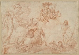 Jupiter, Neptun og Pluto hyller våpenskjoldet til kardinal Borghese av Simone Cantarini