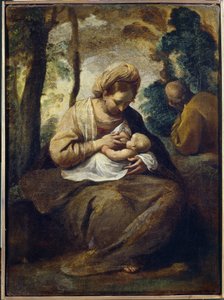 Hvil på flyturen til Egypt. maleri av Simone Cantarini (1612-1648), olje på lerret. Italiensk kunst (Bologna) av Simone Cantarini