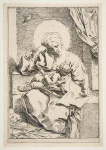 Madonna og barn med en fugl, ca. 1635-1636. av Simone Cantarini