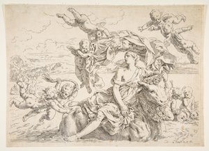Voldtekt av Europa, ca. 1636. av Simone Cantarini