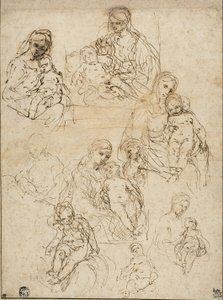 Skisser av jomfruen og barnet og den hellige familie, 1642-48 av Simone Cantarini