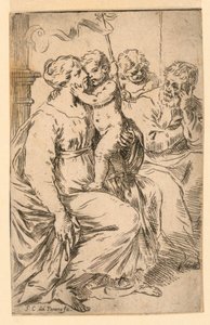Den hellige familie med Saint John av Simone Cantarini