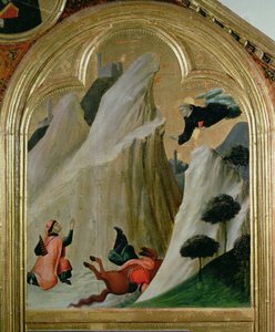 Agostino redder en mann som falt fra hesten sin, fra alteret til den salige Agostino Novello, ca. 1328 av Simone Martini