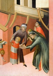 Altertavle med tittelen Salige Agostino Novello og historier om hans liv, av Simone Martini (1283-1344), olje på lerret, 200x256 cm, detalj, ca 1330 av Simone Martini