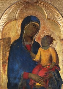 Madonna and Child, detalj fra San Domenico-altertavlen av Simone Martini (1283-1344), tempera og gull på trepanel av Simone Martini