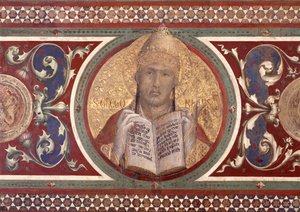 Maesta: St. Gregory, detalj fra rammen, 1315 freskodetalj av 51591 av Simone Martini
