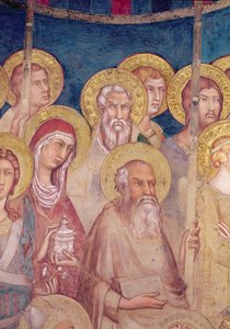 Maesta, detalj av helgener, freskomaleri fra 1315 av Simone Martini