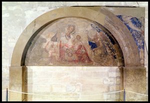 Tympanum som viser ydmykhetens jomfru med Kristusbarnet omgitt av engler, 1341 av Simone Martini