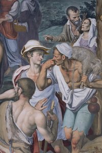 Tilbedelse av hyrdene, 1578-82 (detalj av 3497111) av Simone Veneziano Peterzano