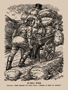 Arbeid i oppoverbakke. John Bull. Selv om det bare er en halv liga, må det fortsette, 1935. av Sir Bernard Partridge