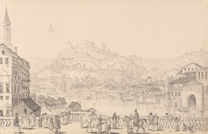 Album med 30 utsikter i Tyrol og Italia: Byen Verona og slottet San Pietro fra en annen bro, 1. november 1840