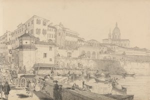 Album med 30 utsikter i Tyrol og Italia: Utsikt over Casino Pecori på lungen Arno, residens til Sir Charles D'Oyly i Firenze. 1 mai 1842