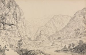 Album med 30 utsikter i Tyrol og Italia: Utsikt over Eisak nær Mittenwald, 27. oktober 1840 av Sir Charles D