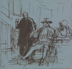 Kaptein Locker sitter ved et bord med sin datter; en butler som står ved siden av ham av Sir David Wilkie