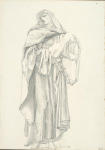 Drapert mannsfigur (skissebok #2614) av Sir Edward Burne Jones