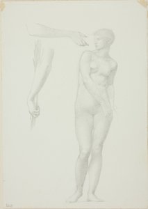 Stående naken kvinne og skisser av våpen av Sir Edward Burne Jones