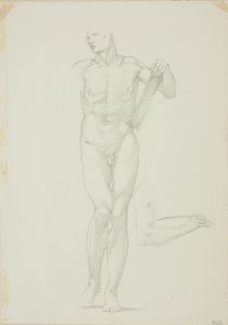 Stående hann med nettbrett; egen skisse av høyre arm av Sir Edward Burne Jones