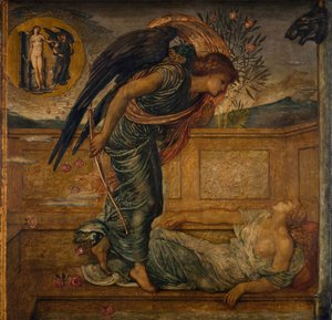 Amor og psyke - Grønne veggmalerier i palasset - Amor finner psyke i søvn ved en fontene, 1881.