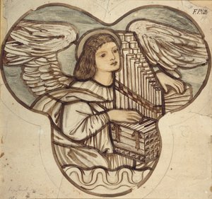 Design for glassmalerier i Lyndhurst Church: An Angel Organist, 1886 av Sir Edward Coley Burne Jones