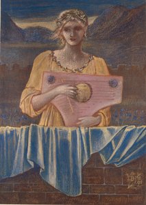 Studie av en kvinne med et musikkinstrument, 1895 av Sir Edward Coley Burne Jones