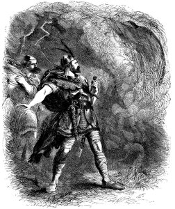 Macbeth og Banquo møter de tre heksene, 1858 av Sir John Gilbert