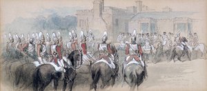 'Montert eskorte ved St James's Palace', London, 1848
