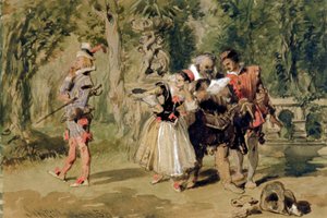 'Sir Andrew Aguecheek skriver en utfordring', 1859. av Sir John Gilbert
