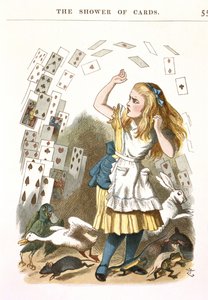 Dusjen av kort. Illustrasjon for Alice i Eventyrland av L. Carroll, 1890 av Sir John Tenniel