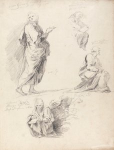 Ark med figurstudier fra Rafaels disputas (med separat ark med inskripsjon) av Sir Joshua Reynolds