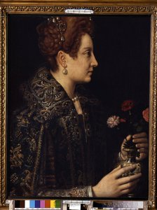 ""Portrett av en kvinne i profil"" (kvinnelig portrett) Maleri av Sofonisba Anguissola (ca. 1532-1625) Mål 68,5x52,5 cm Eremitagemuseet, St. Petersburg av Sofonisba Anguissola