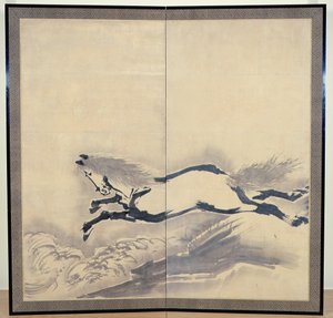 Hestehopping, japansk, Edo-periode, ca. 1700-tallet (blekk på papir) (en av et par) (se også 121396)