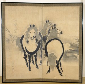 Hester, japansk, Edo-perioden, ca. 1700-tallet (blekk på papir) (en av et par) (se også 121397)
