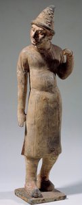 Kinesisk kunst: Sogdisk, barbarisk terrakottastatuett med spiss hatt som bærer silke (fra dagens Usbekistan). 6. eller 8. århundre. Paris, Cernuschi-museet av Sogdian Sogdian