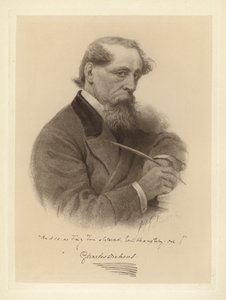 Portrett av Charles Dickens som holder pennen sin (s/hv-bilde) av Solomon (after) Eytinge