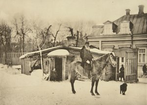 Den russiske forfatteren Leo Tolstoj til hest, Moskva, Russland, 1900-tallet av Sophia Andreevna Tolstaya