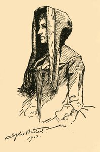 En Camlet Hood, hentet fra et originalt plagg, c1702, 1903, 1937. av Sophie B. Steel